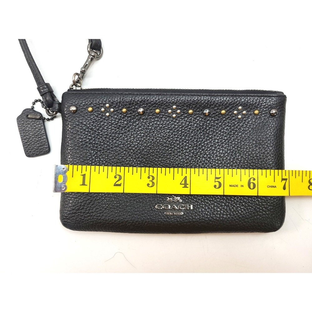 Coach Black Pebbled Leather Studded Wristlet‎ Clutch - Picture 7 of 10